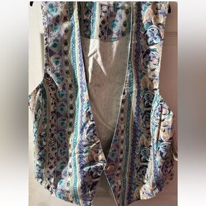 VTG 90s Women 2X Stampede Denim Vest Floral Multicolor Made in U.S.A. Retro Hip